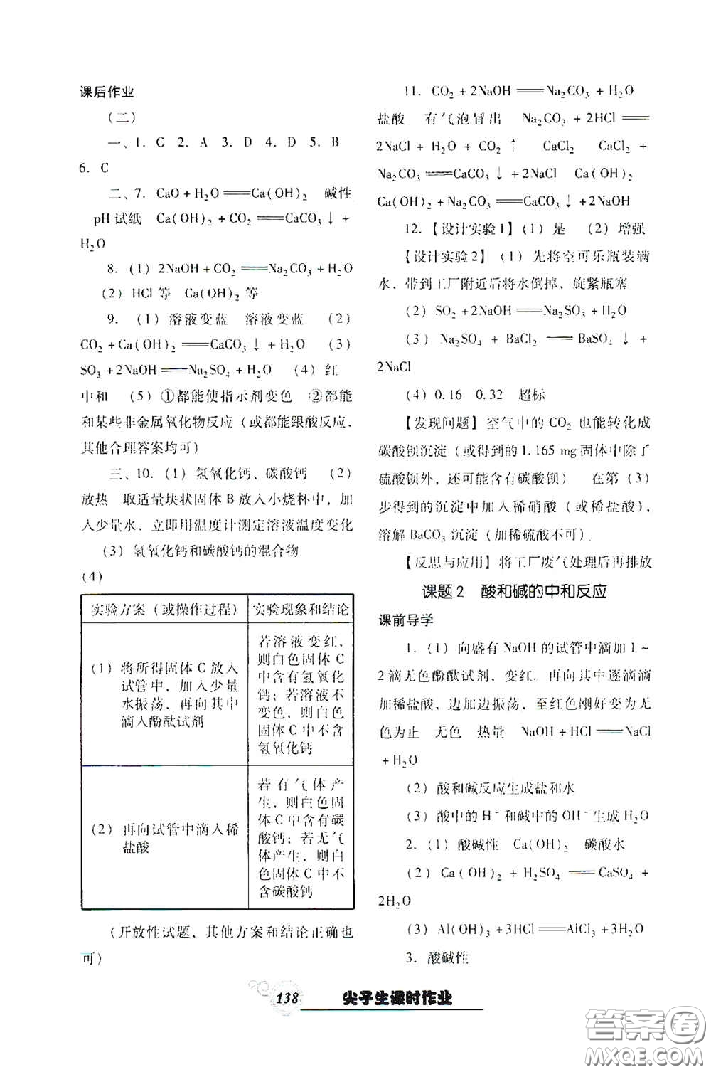 遼寧教育出版社2021尖子生新課堂課時(shí)作業(yè)九年級(jí)化學(xué)下冊(cè)人教版答案