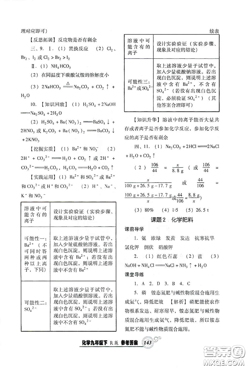 遼寧教育出版社2021尖子生新課堂課時(shí)作業(yè)九年級(jí)化學(xué)下冊(cè)人教版答案