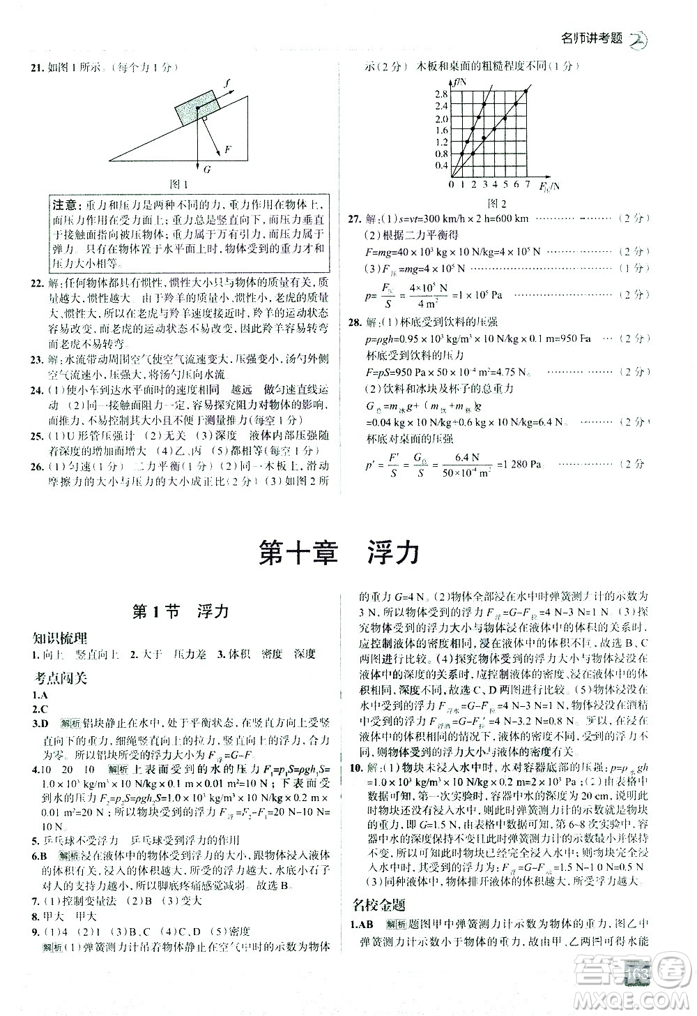 現(xiàn)代教育出版社2021走向中考考場物理八年級下冊RJ人教版答案
