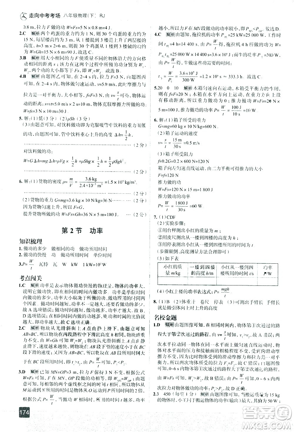 現(xiàn)代教育出版社2021走向中考考場物理八年級下冊RJ人教版答案