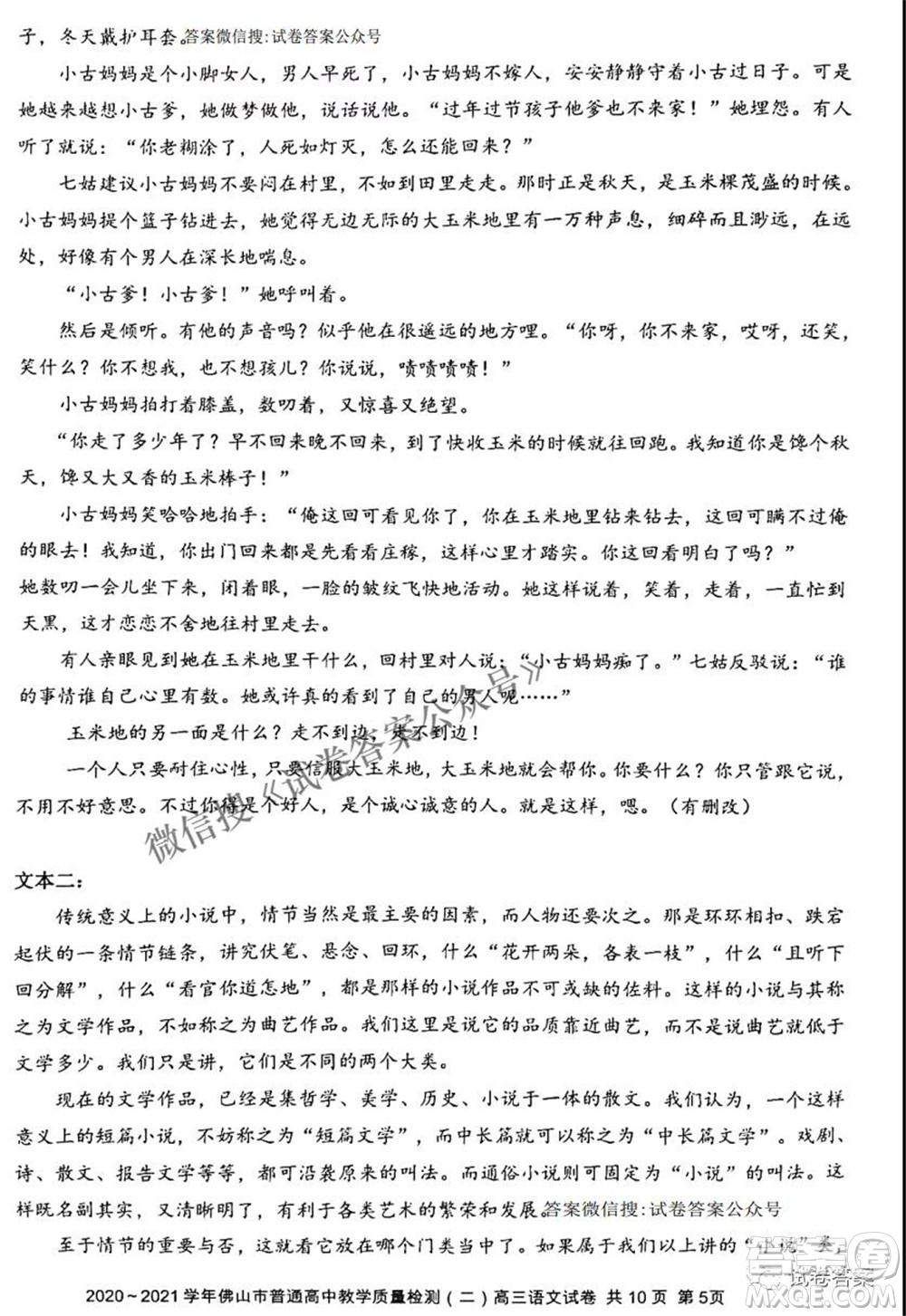 2020-2021學(xué)年佛山市普通高中教學(xué)質(zhì)量檢測(cè)二高三語(yǔ)文試題及答案