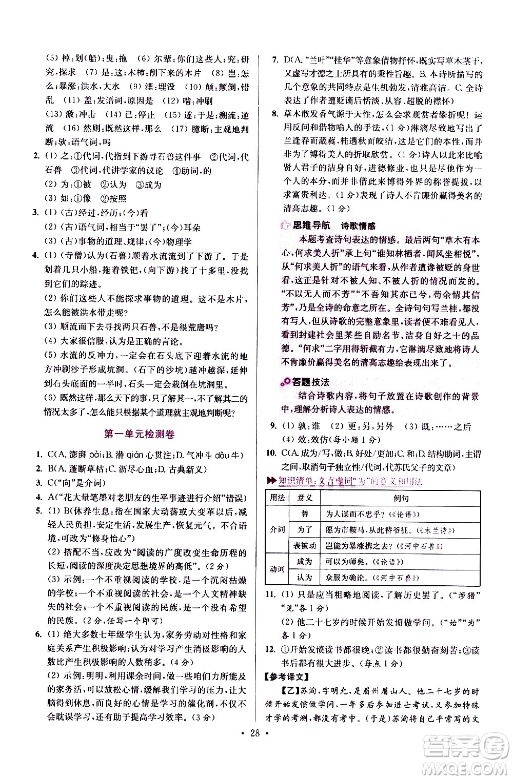 江蘇鳳凰科學(xué)技術(shù)出版社2021初中語文小題狂做提優(yōu)版七年級下冊通用版答案