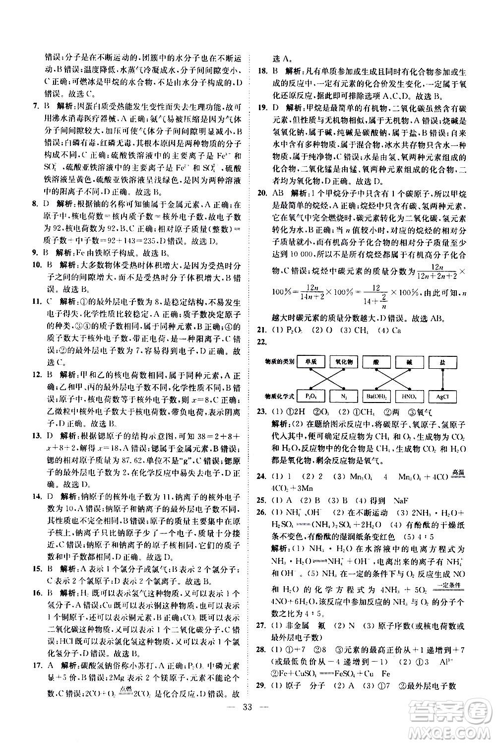 江蘇鳳凰科學技術(shù)出版社2021中考化學小題狂做提優(yōu)版通用版答案