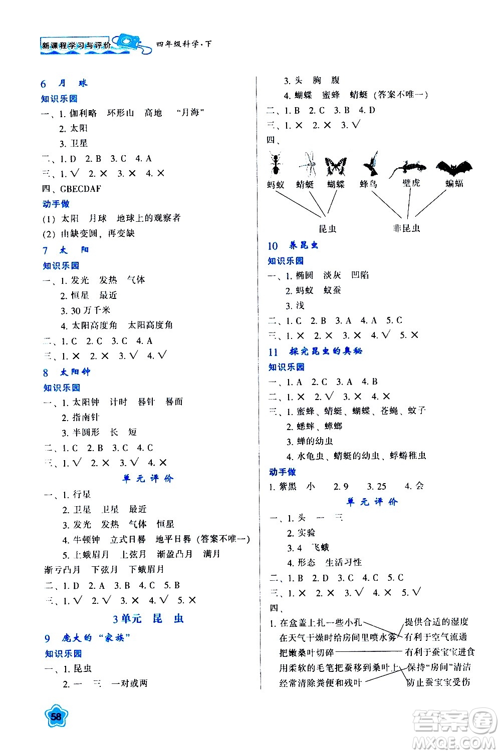 陜西人民教育出版社2021新課程學(xué)習(xí)與評(píng)價(jià)四年級(jí)科學(xué)下B蘇教版答案