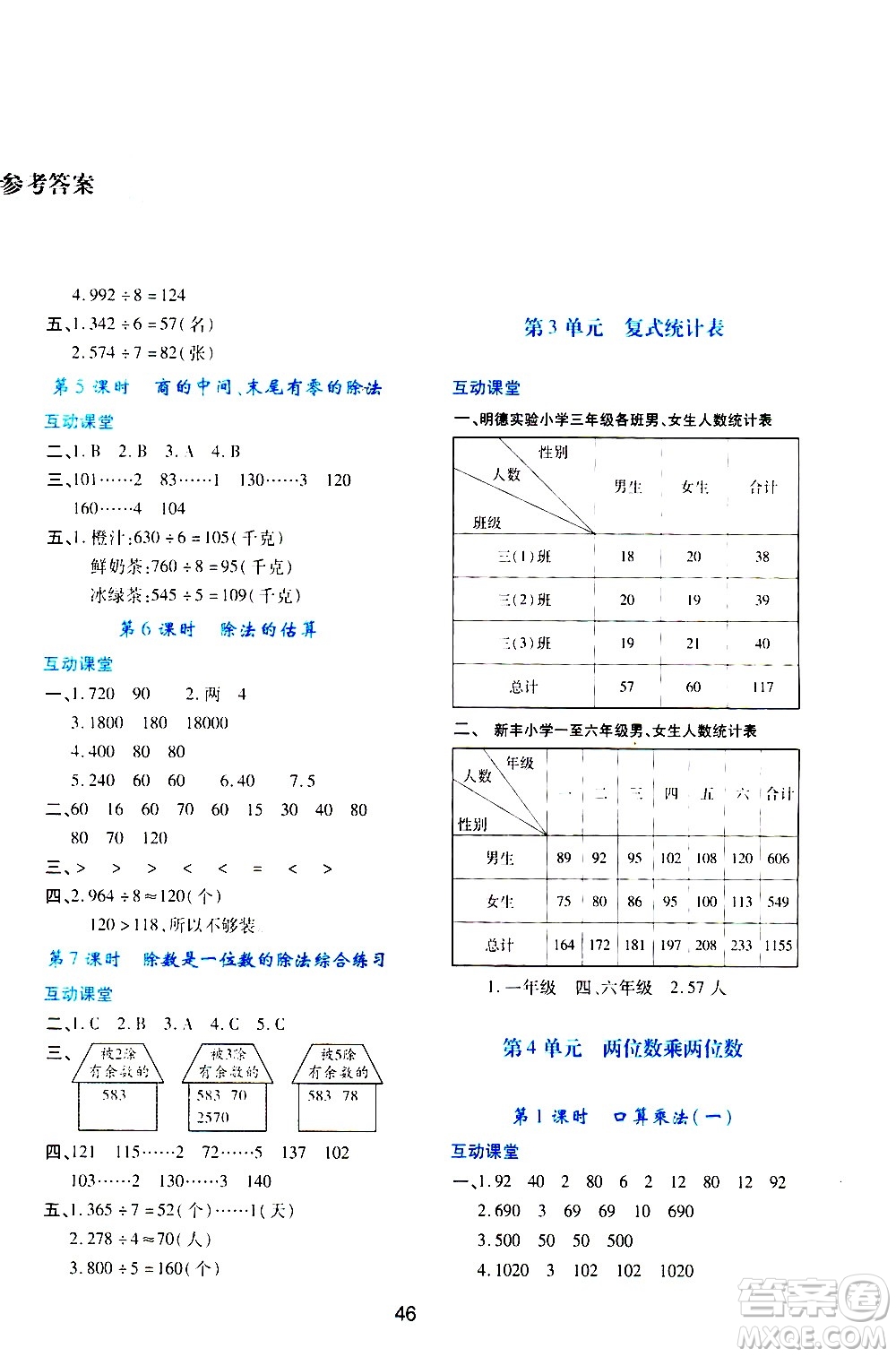 陜西人民教育出版社2021新課程學習與評價三年級數(shù)學下A人教版答案