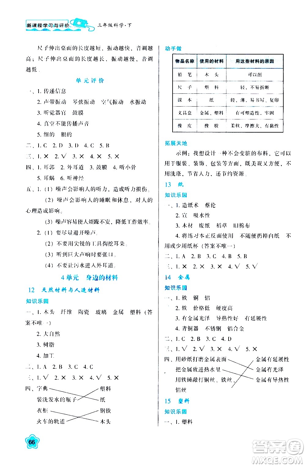 陜西人民教育出版社2021新課程學(xué)習(xí)與評價三年級科學(xué)下B蘇教版答案
