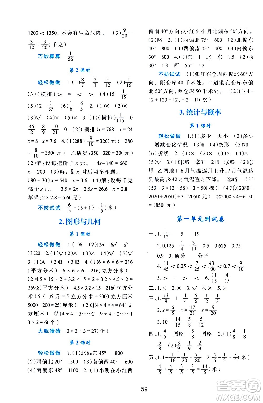陜西人民教育出版社2021新課程學習與評價五年級數學下C北師大版答案