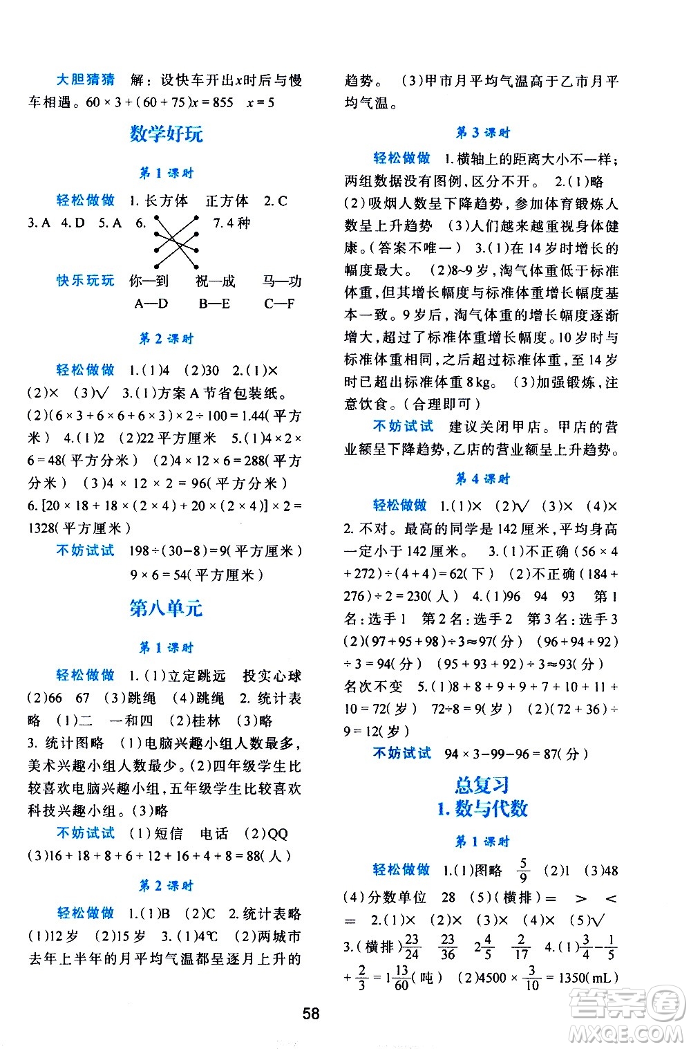 陜西人民教育出版社2021新課程學習與評價五年級數學下C北師大版答案