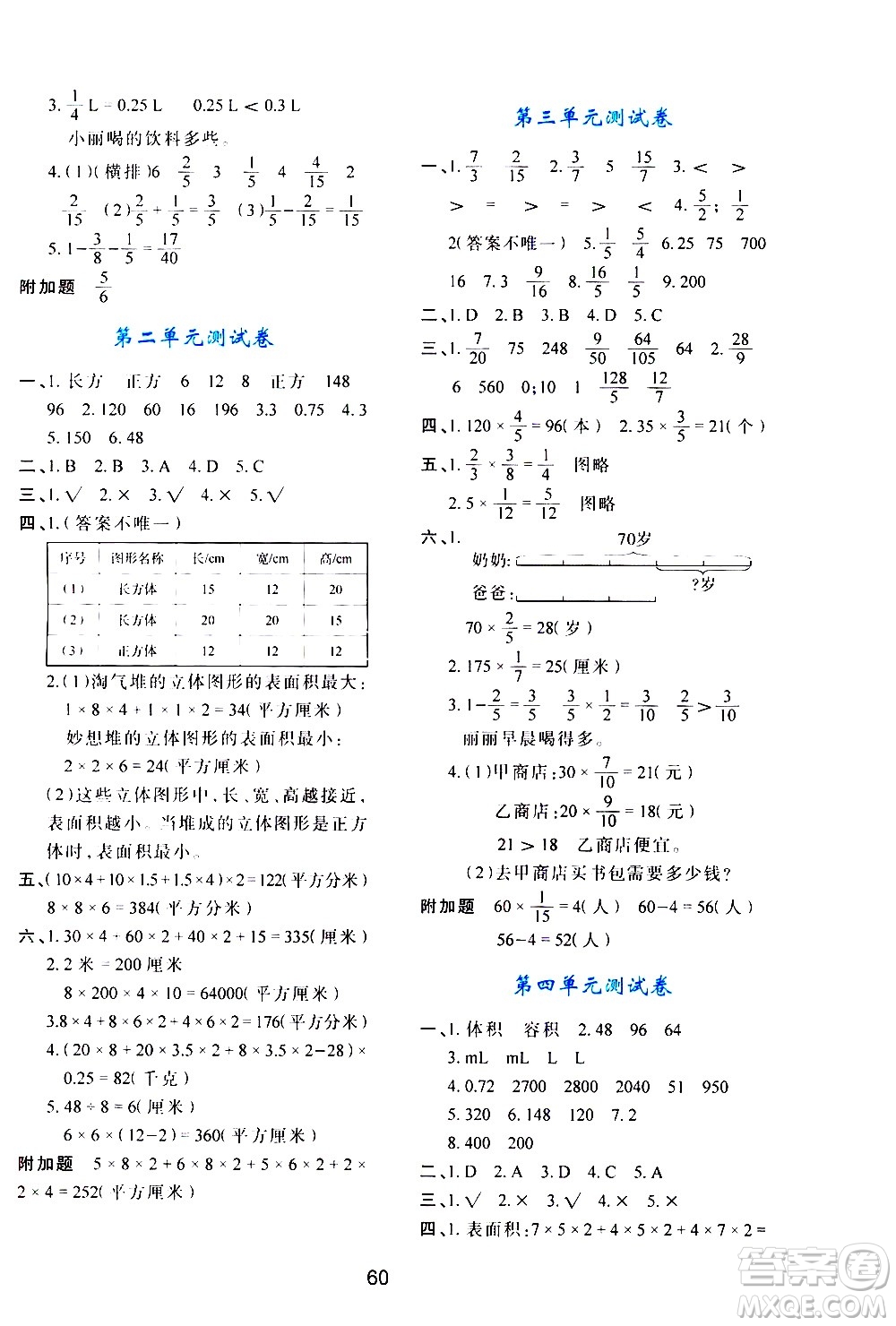 陜西人民教育出版社2021新課程學習與評價五年級數學下C北師大版答案