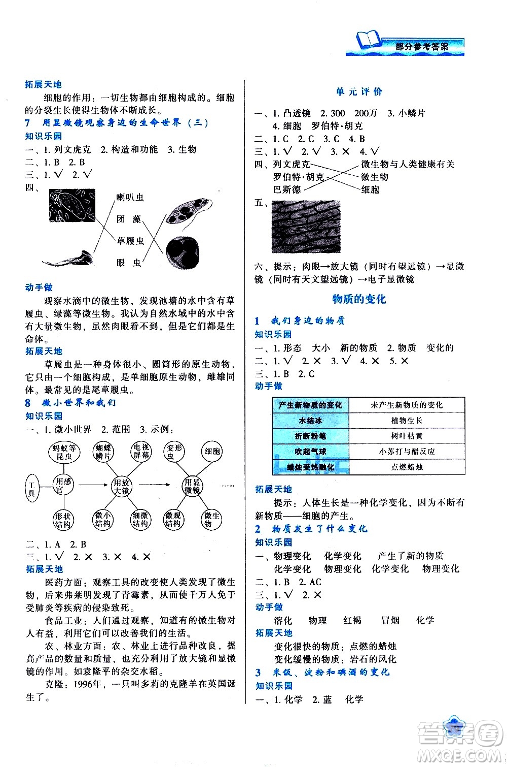 陜西人民教育出版社2021新課程學習與評價六年級科學下K人教版答案