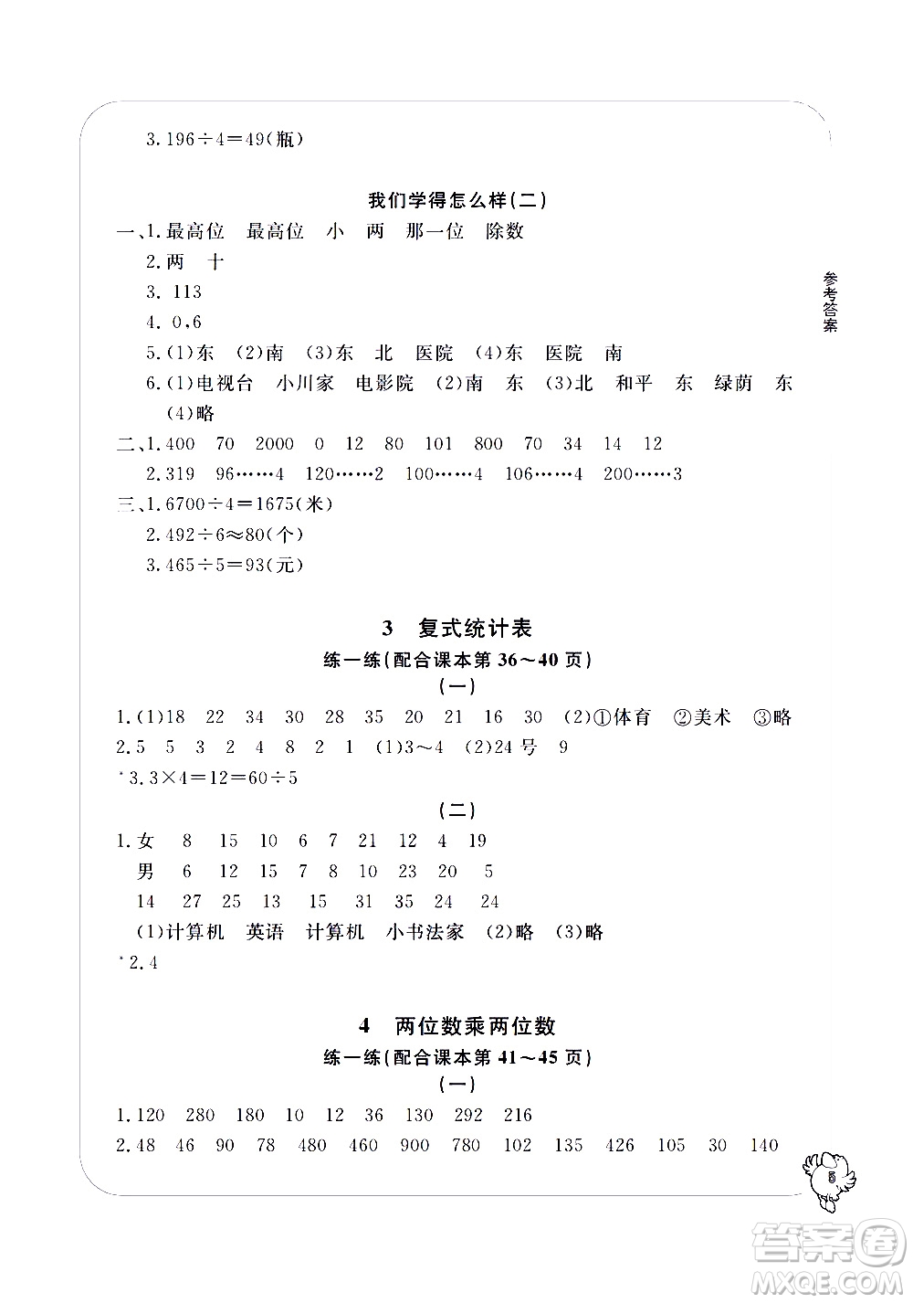 寧波出版社2021學(xué)習(xí)方法指導(dǎo)叢書數(shù)學(xué)三年級下冊人教版答案
