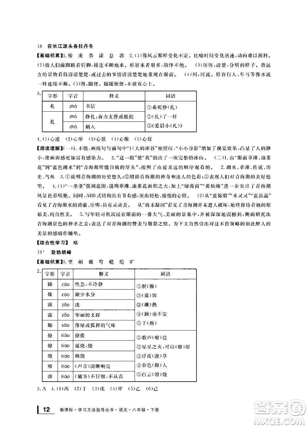 寧波出版社2021學(xué)習(xí)方法指導(dǎo)叢書語文八年級下冊人教版答案