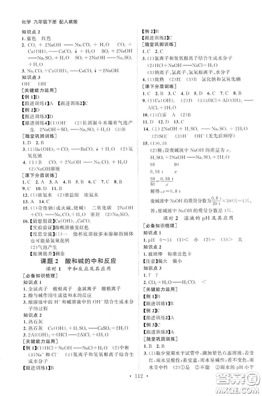山東人民出版社2021初中同步練習(xí)冊(cè)九年級(jí)化學(xué)下冊(cè)人教版答案