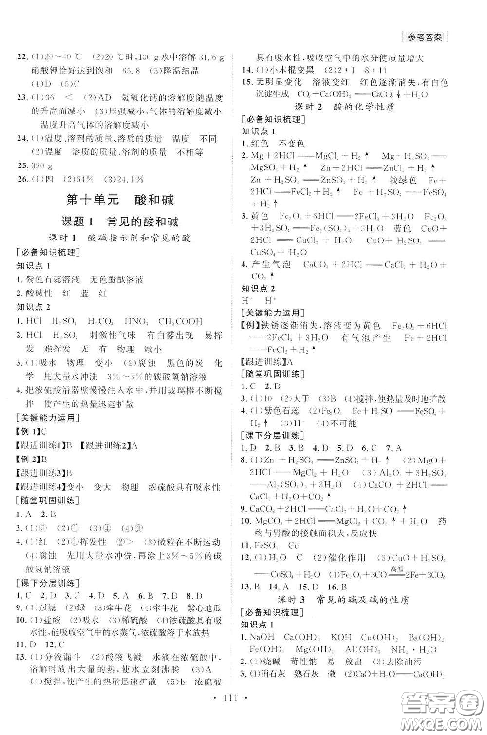 山東人民出版社2021初中同步練習(xí)冊(cè)九年級(jí)化學(xué)下冊(cè)人教版答案