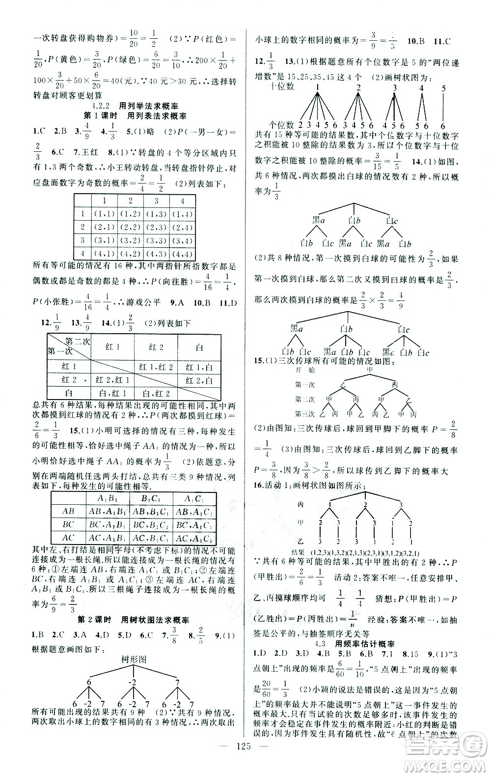 新疆青少年出版社2021黃岡100分闖關(guān)數(shù)學(xué)九年級下湘教版答案