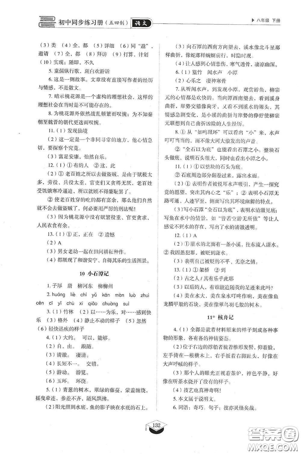 山東教育出版社2021初中同步練習(xí)冊(cè)八年級(jí)語(yǔ)文下冊(cè)人教版五四制答案