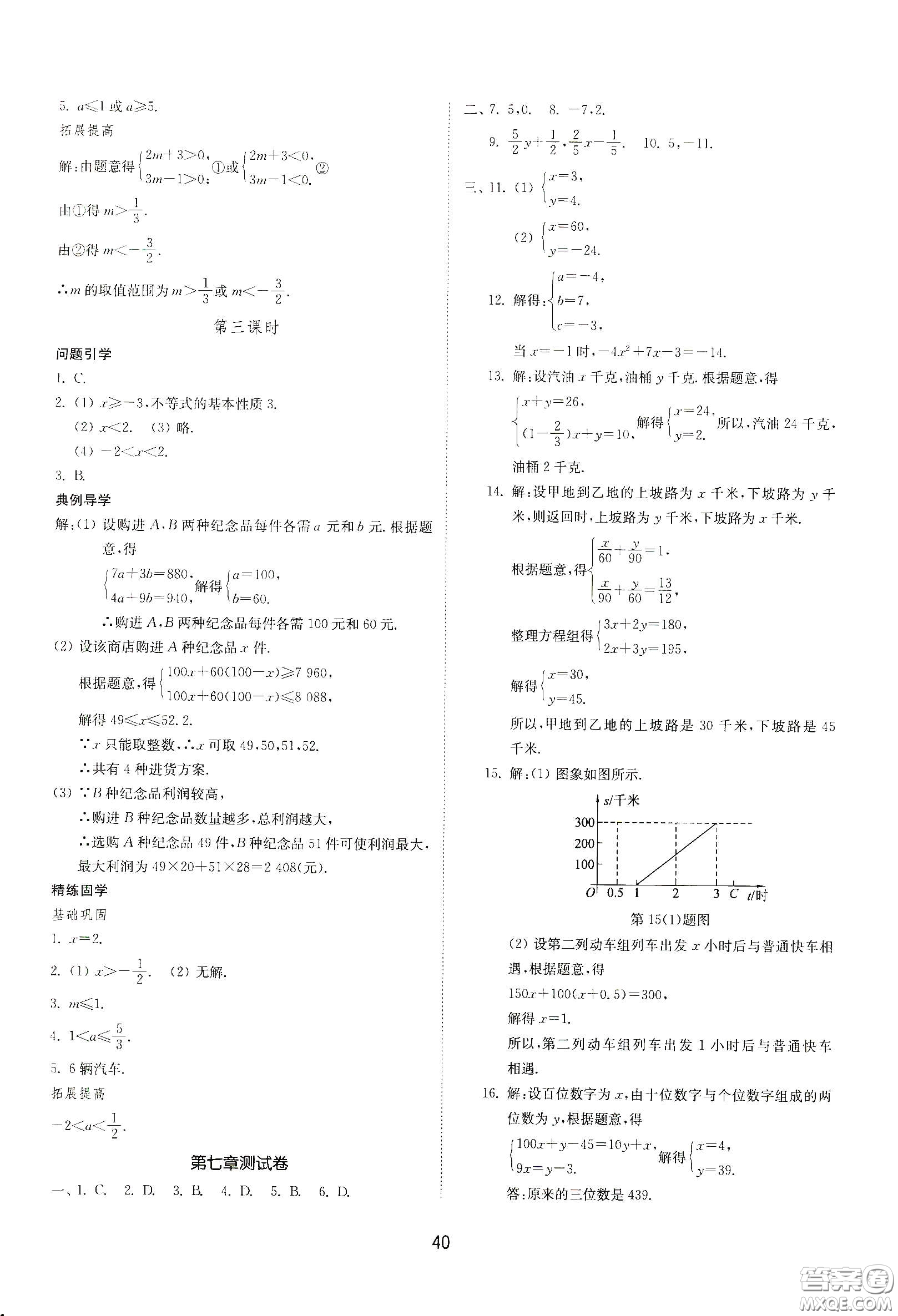 山東教育出版社2021初中同步練習(xí)冊七年級數(shù)學(xué)下冊魯教版五四學(xué)制答案