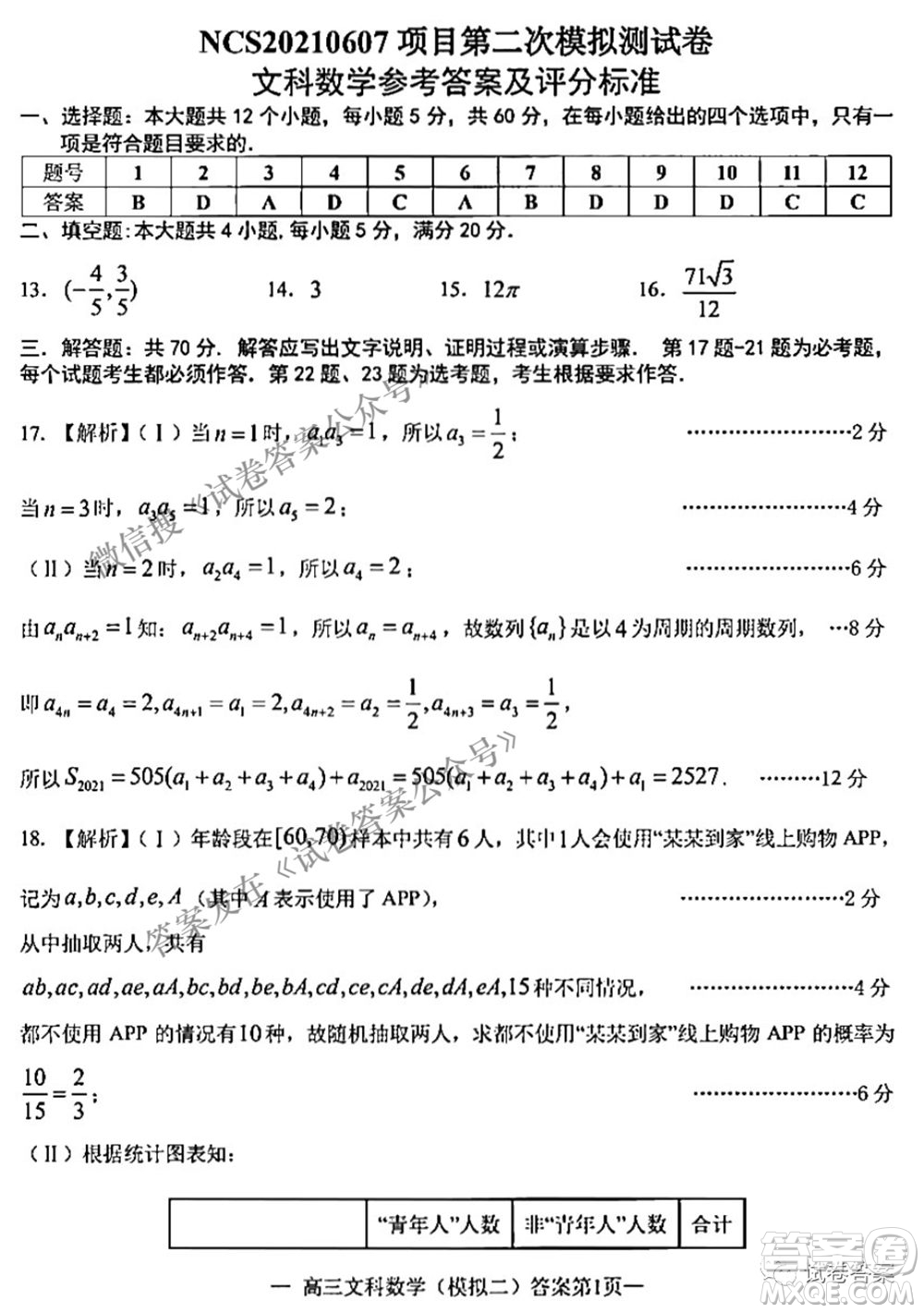 NCS20210607項目第二次模擬測試卷高三文科數(shù)學(xué)試題及答案
