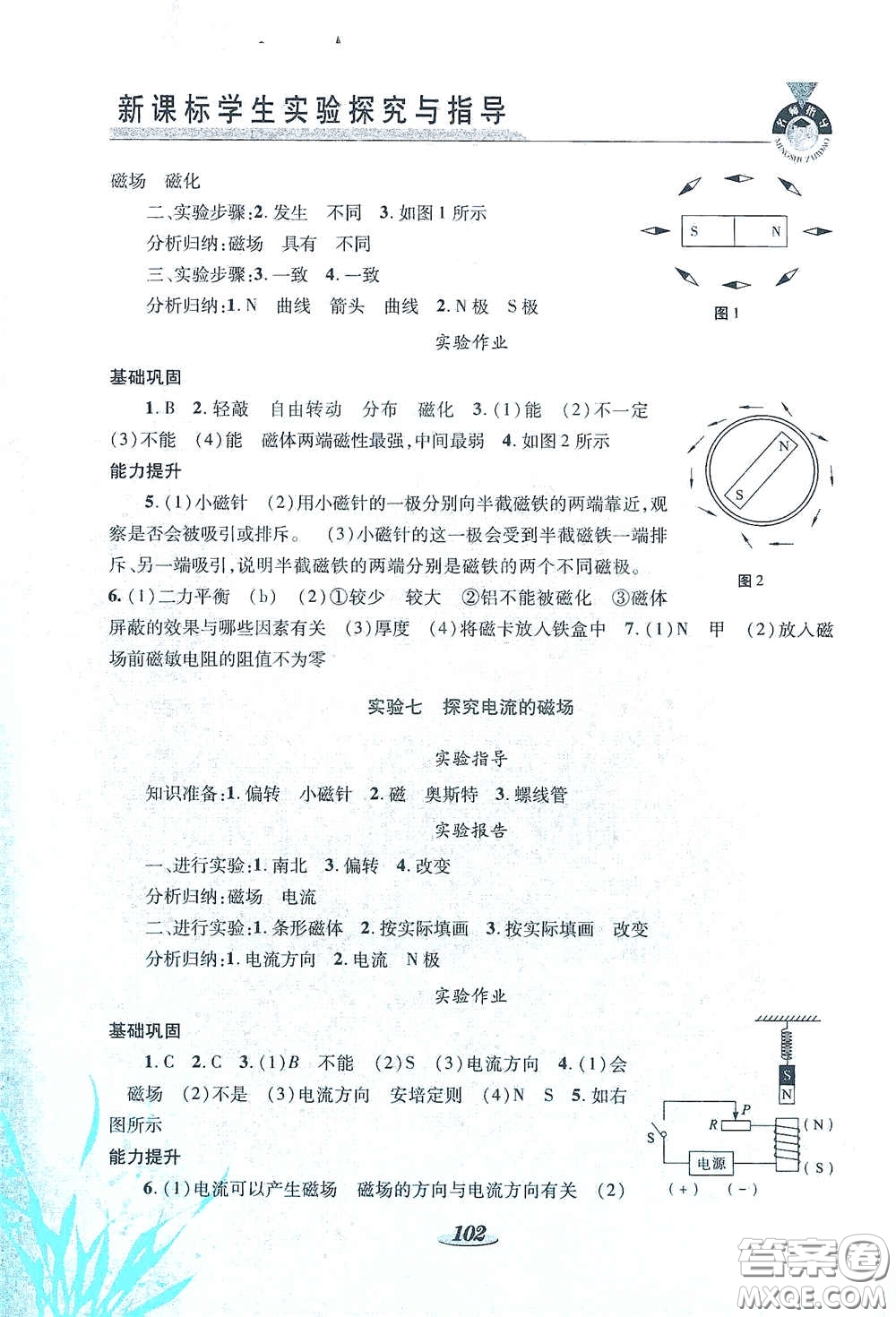 陜西科學(xué)技術(shù)出版社2021新課標(biāo)學(xué)生實(shí)驗(yàn)探究與指導(dǎo)九年級(jí)物理下冊(cè)D版答案