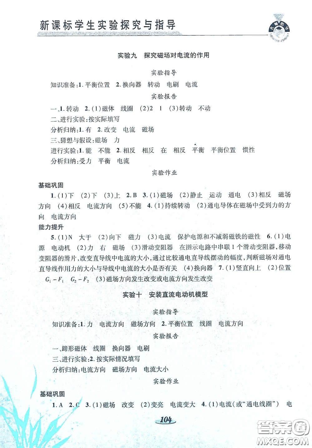 陜西科學(xué)技術(shù)出版社2021新課標(biāo)學(xué)生實(shí)驗(yàn)探究與指導(dǎo)九年級(jí)物理下冊(cè)D版答案