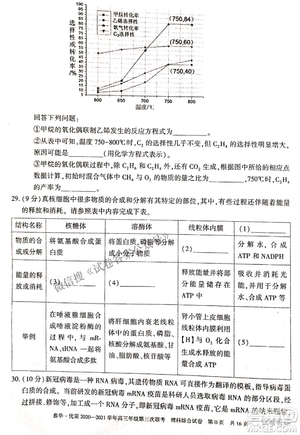 2021年慕華優(yōu)策高三年級(jí)第三次聯(lián)考理科綜合試題及答案
