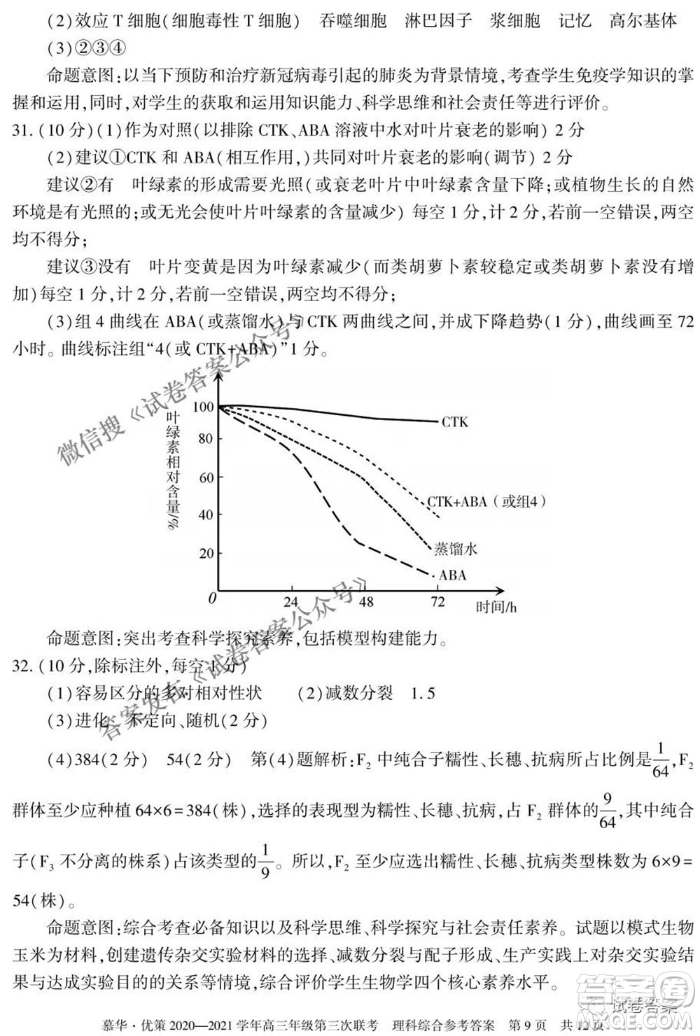2021年慕華優(yōu)策高三年級(jí)第三次聯(lián)考理科綜合試題及答案