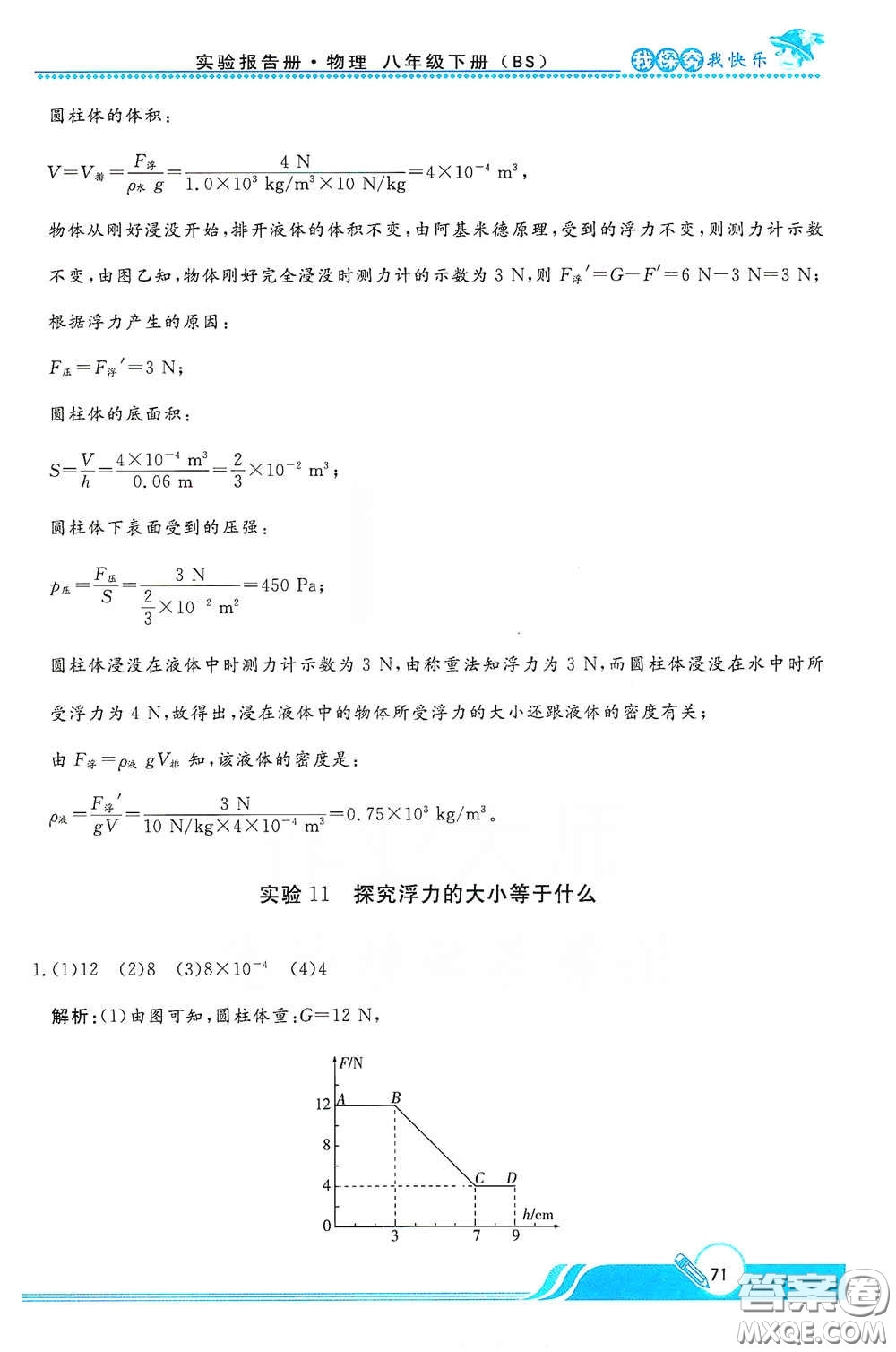 陜西人民教育出版社2021新課程學(xué)生實(shí)驗(yàn)報(bào)告冊八年級初中物理下冊北師大版答案