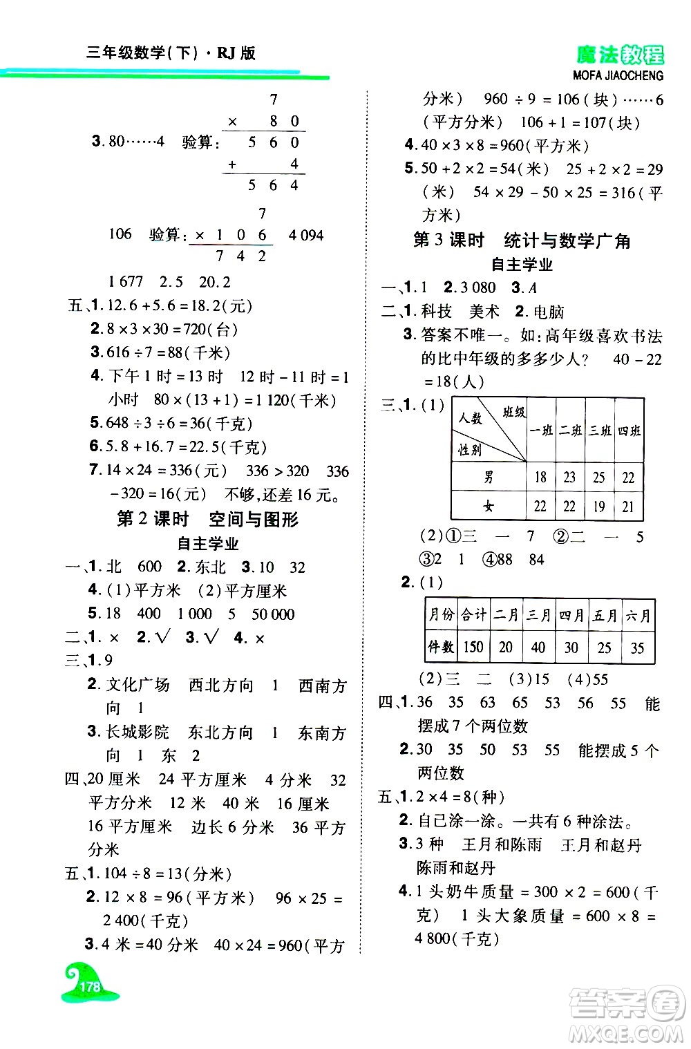 江西美術(shù)出版社2021魔法教程數(shù)學三年級下冊精練版RJ人教版答案