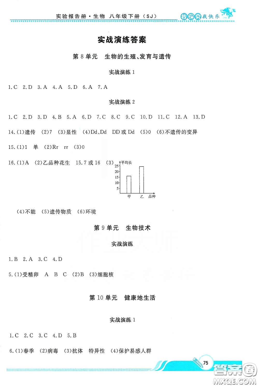 陜西人民教育出版社2021新課程學生實驗報告冊八年級初中生物下冊蘇教版答案