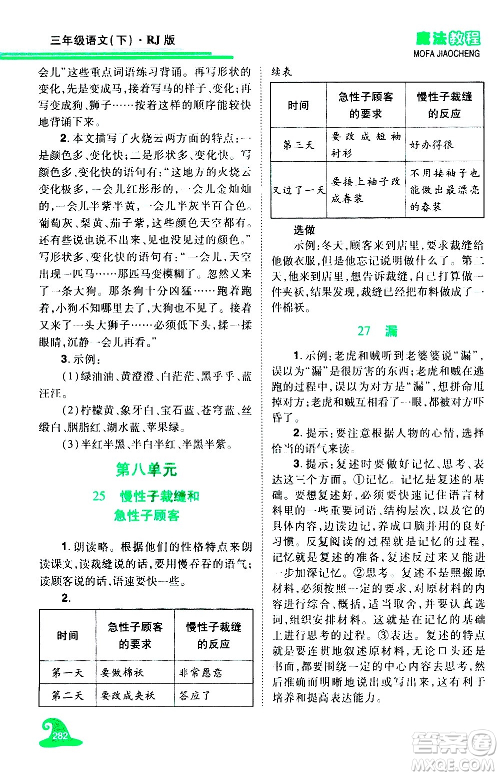 江西美術(shù)出版社2021魔法教程語文三年級下冊精解版RJ人教版答案