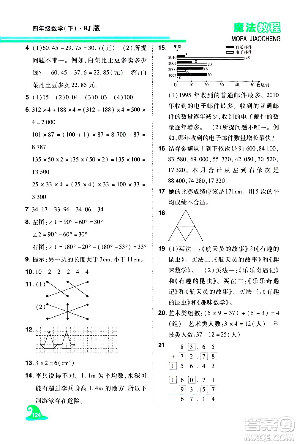 江西美術(shù)出版社2021魔法教程數(shù)學(xué)四年級下冊精解版RJ人教版答案