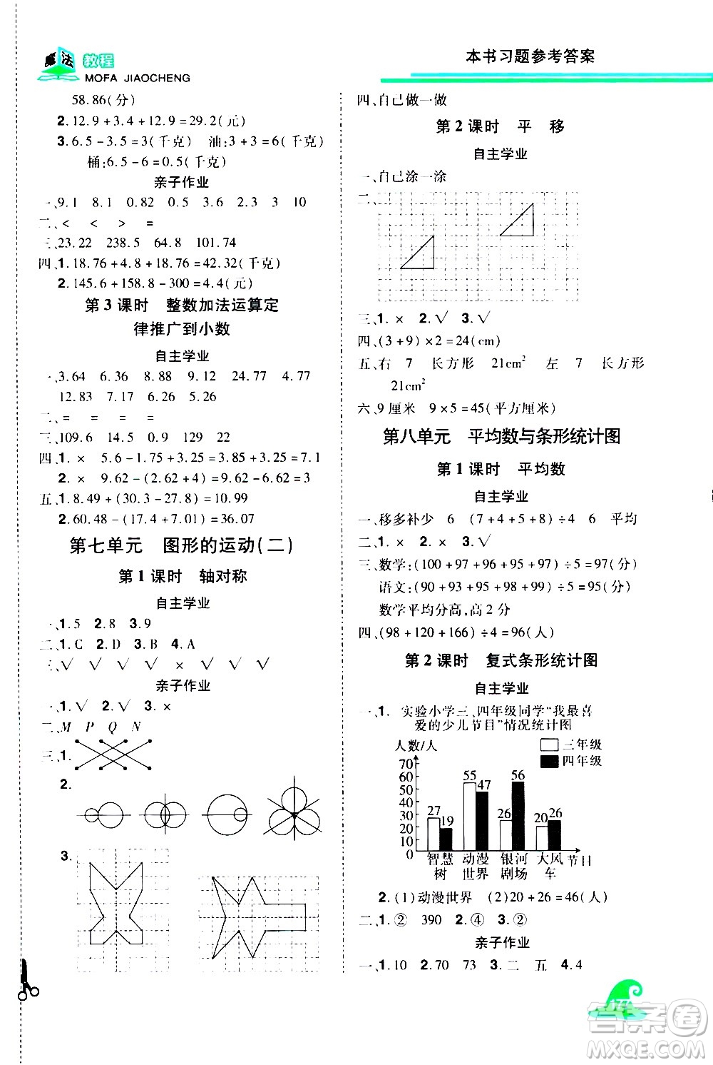 江西美術(shù)出版社2021魔法教程數(shù)學(xué)四年級(jí)下冊(cè)精練版RJ人教版答案