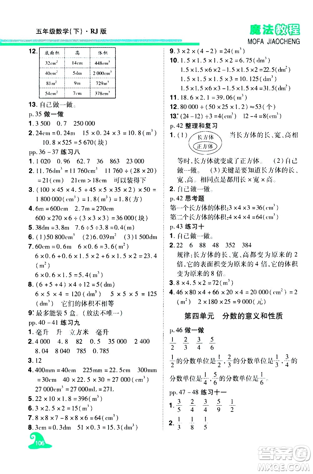 江西美術(shù)出版社2021魔法教程數(shù)學(xué)五年級下冊精解版RJ人教版答案