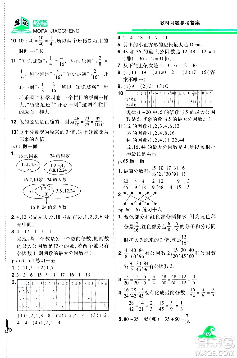 江西美術(shù)出版社2021魔法教程數(shù)學(xué)五年級下冊精解版RJ人教版答案