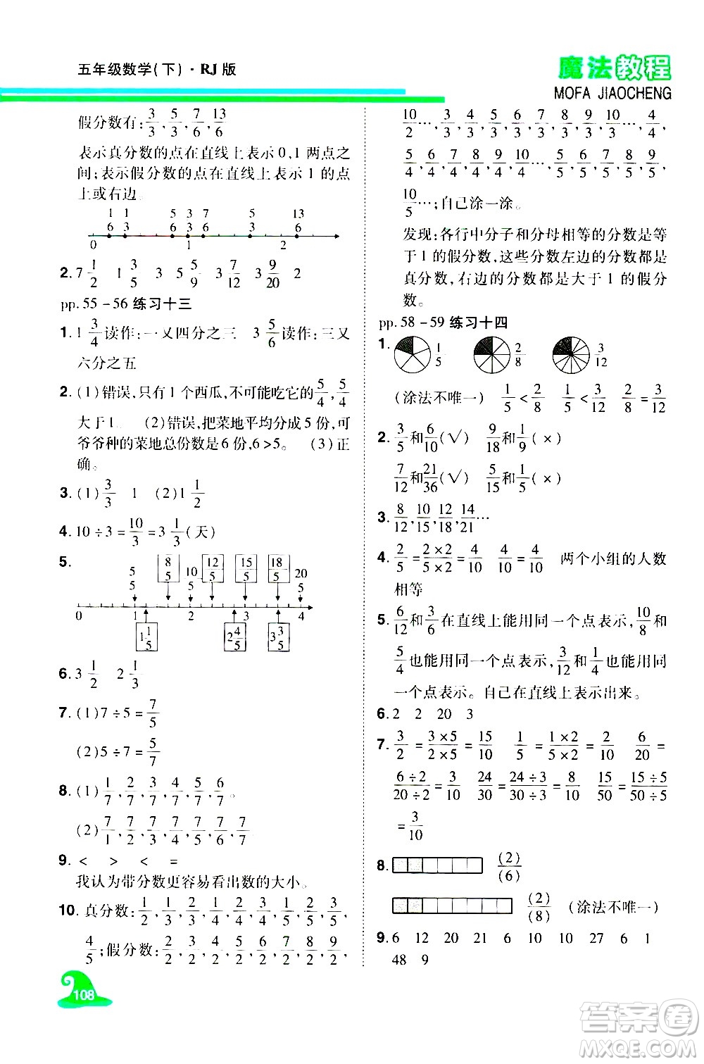 江西美術(shù)出版社2021魔法教程數(shù)學(xué)五年級下冊精解版RJ人教版答案