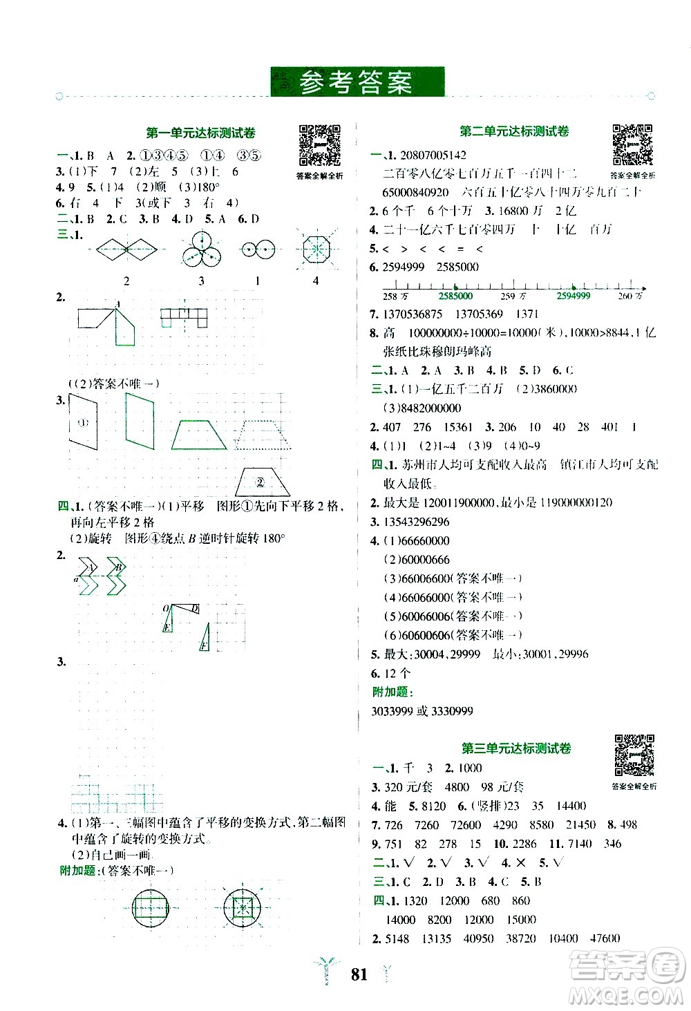 陜西師范大學出版總社有限公司2021小學學霸沖A卷數學四年級下冊SJ蘇教版答案