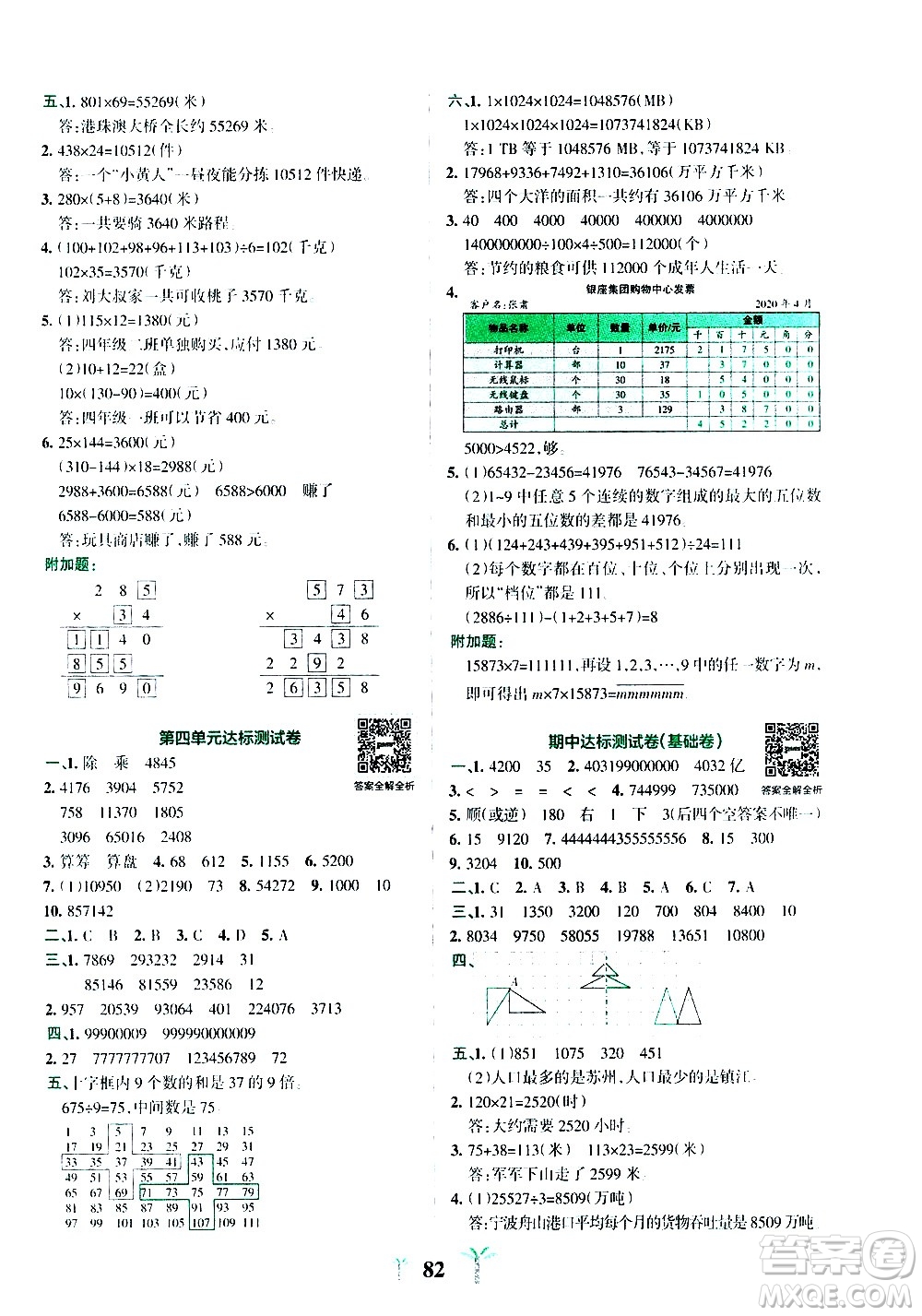 陜西師范大學出版總社有限公司2021小學學霸沖A卷數學四年級下冊SJ蘇教版答案