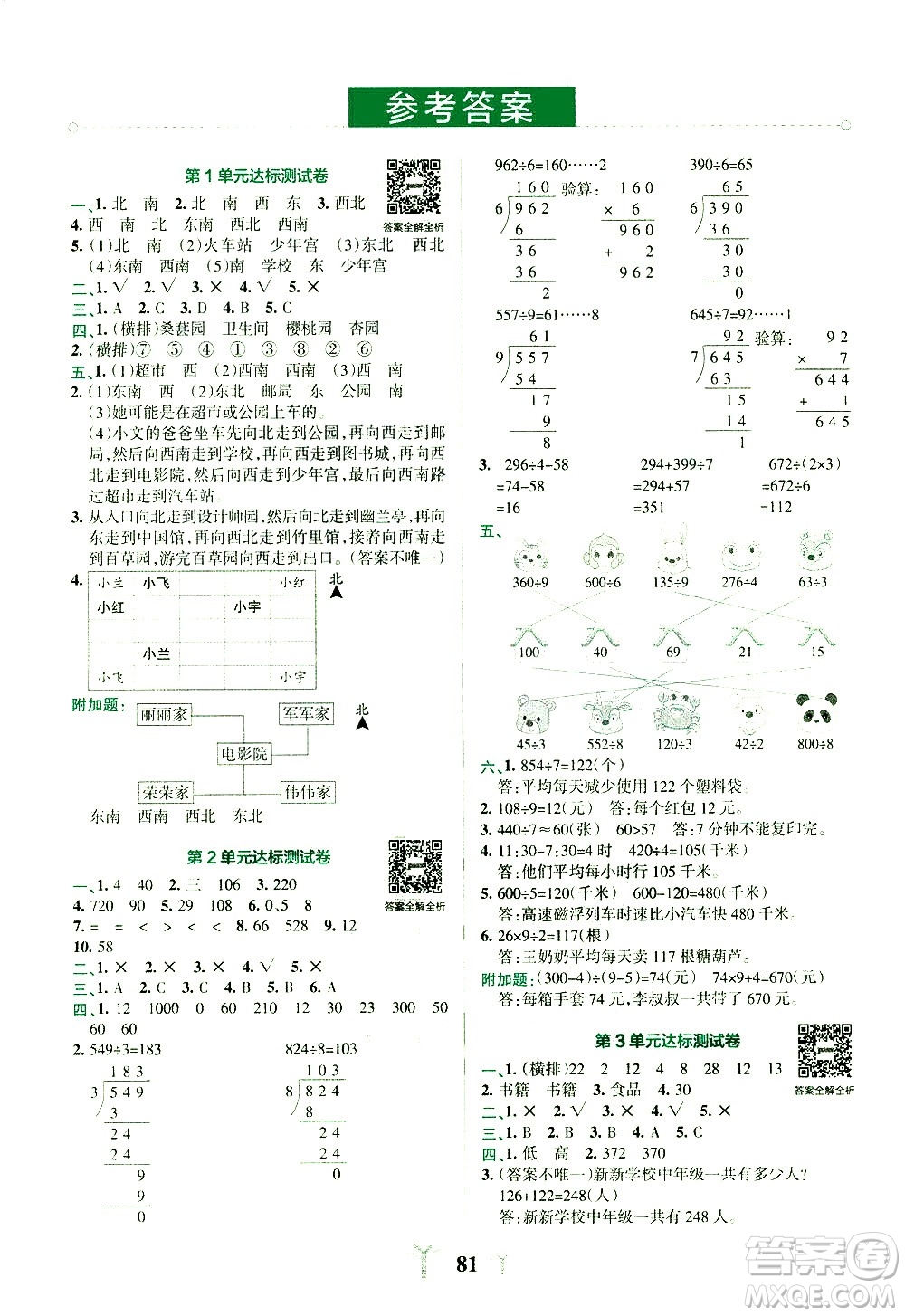 陜西師范大學(xué)出版總社有限公司2021小學(xué)學(xué)霸沖A卷數(shù)學(xué)三年級(jí)下冊(cè)RJ人教版答案