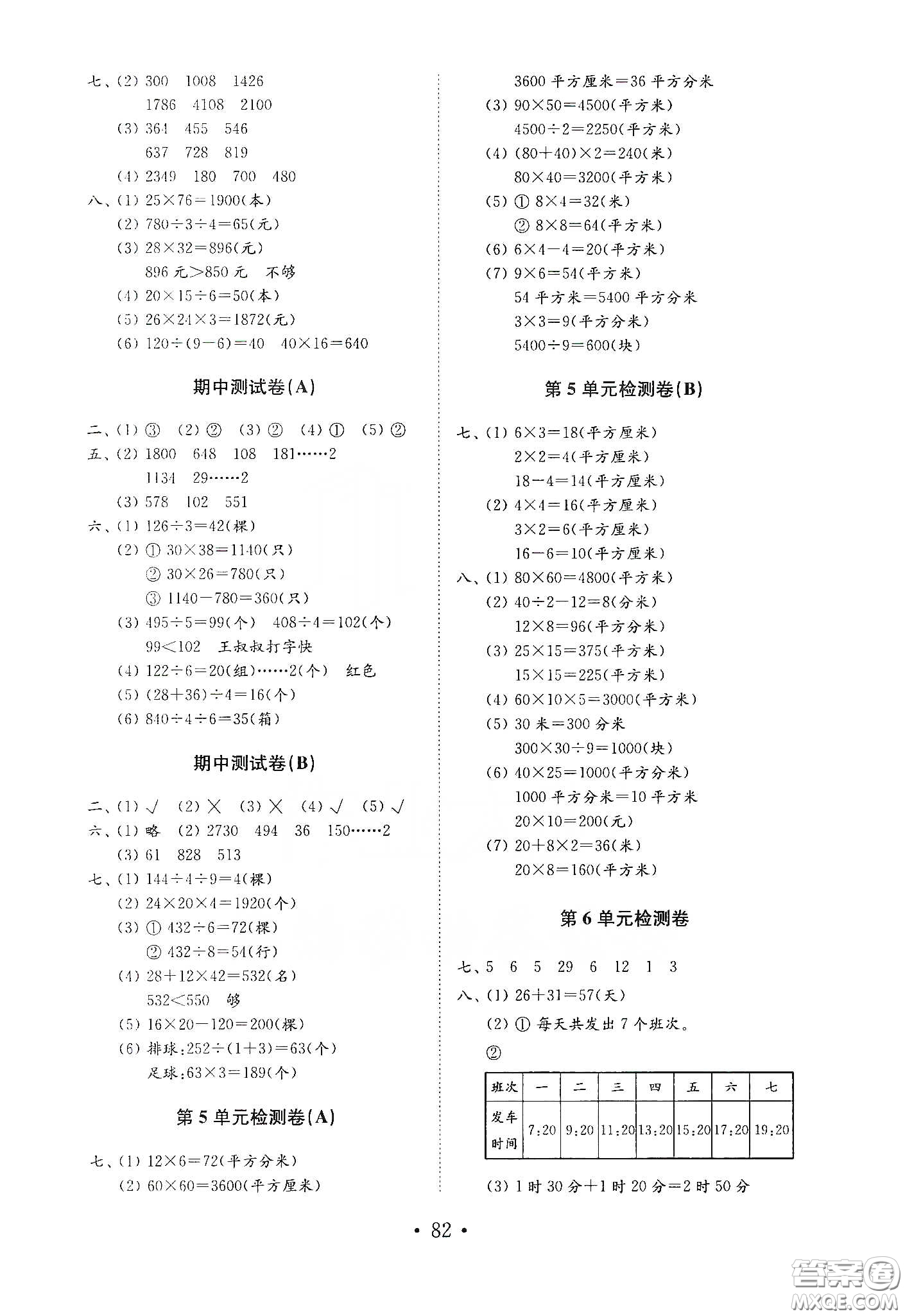 山東教育出版社2021小學(xué)數(shù)學(xué)試卷金鑰匙三年級下冊人教版答案