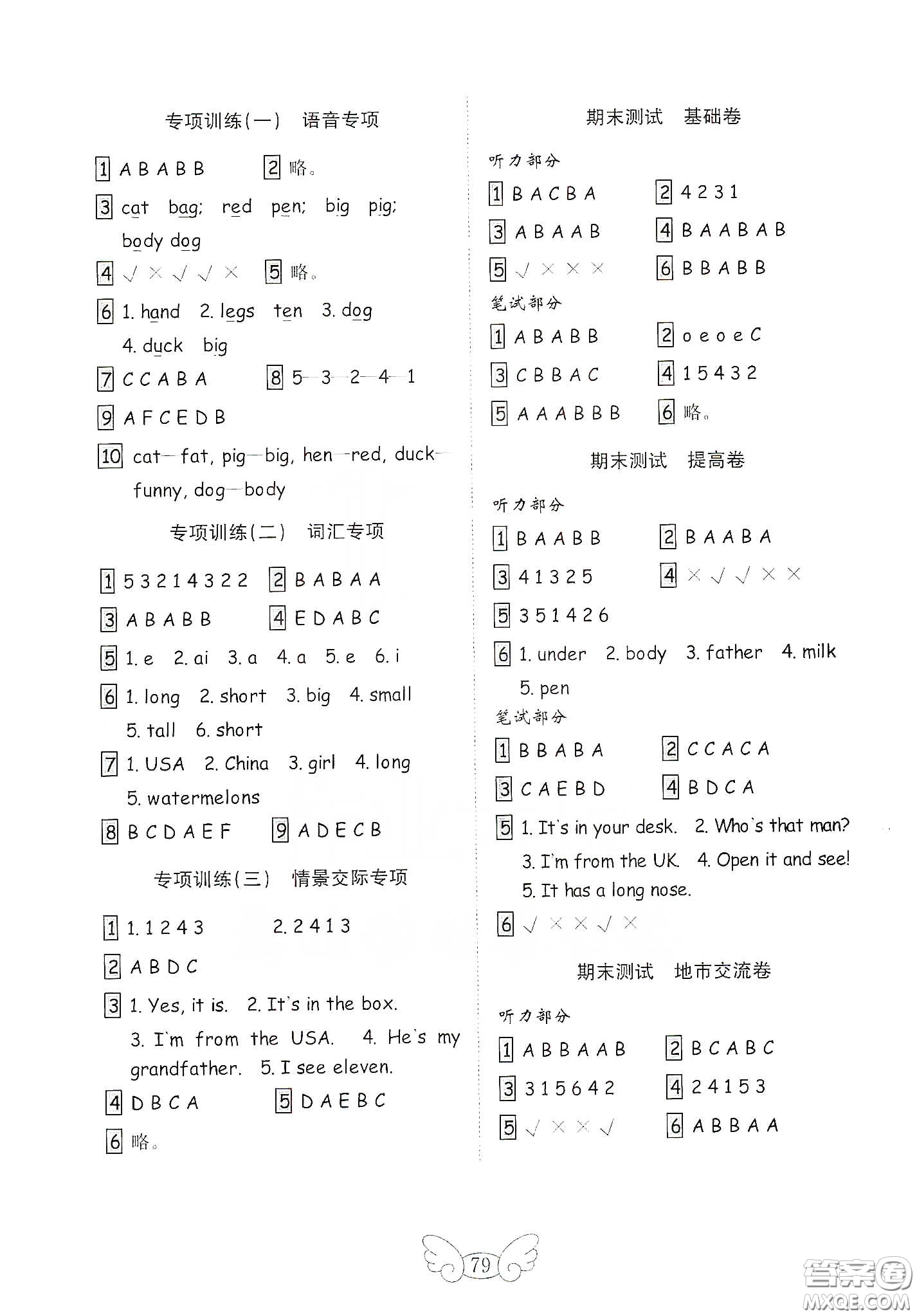 山東教育出版社2021金版小學(xué)英語(yǔ)試卷金鑰匙三年級(jí)下冊(cè)人教PEP版答案