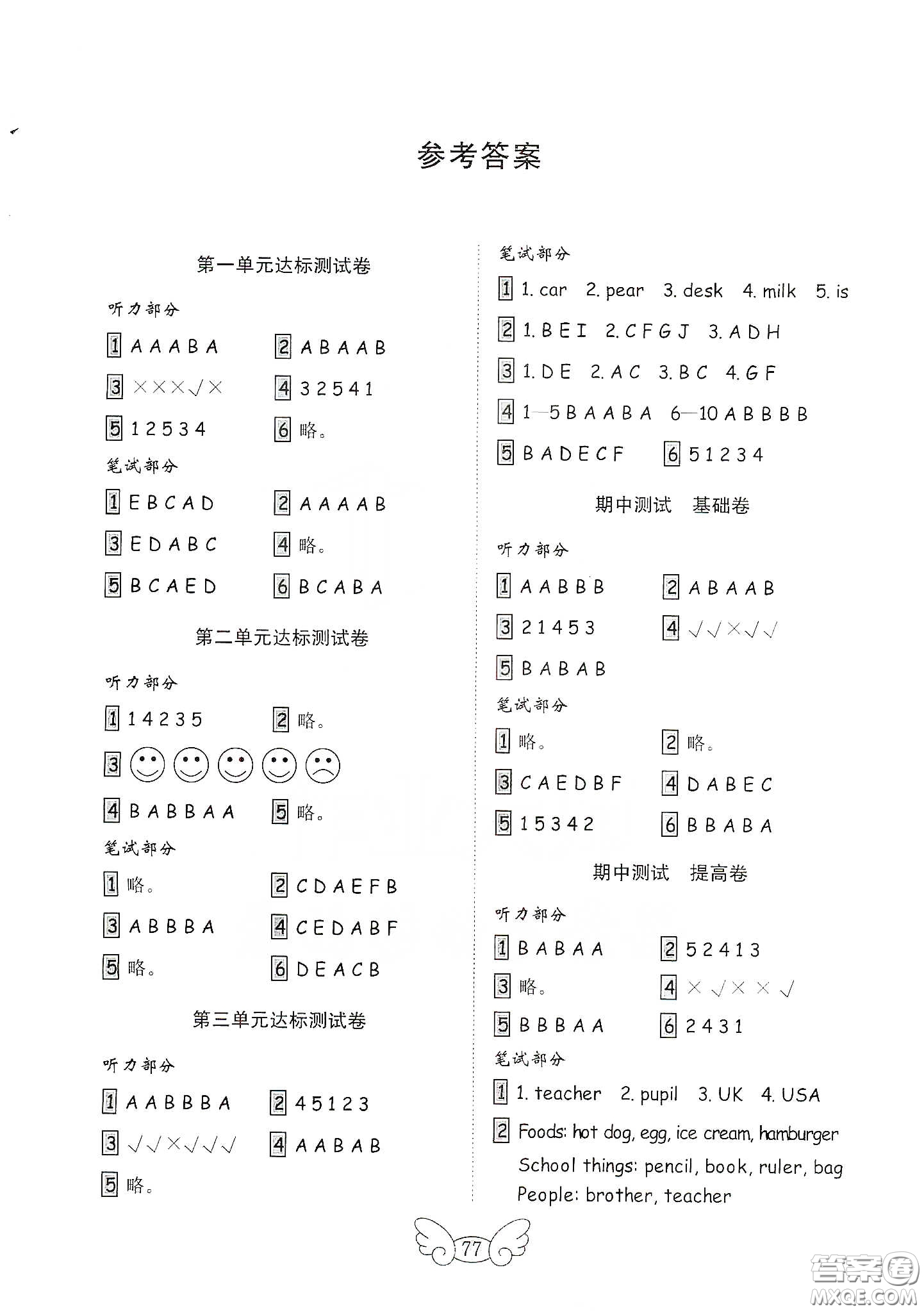 山東教育出版社2021金版小學(xué)英語(yǔ)試卷金鑰匙三年級(jí)下冊(cè)人教PEP版答案