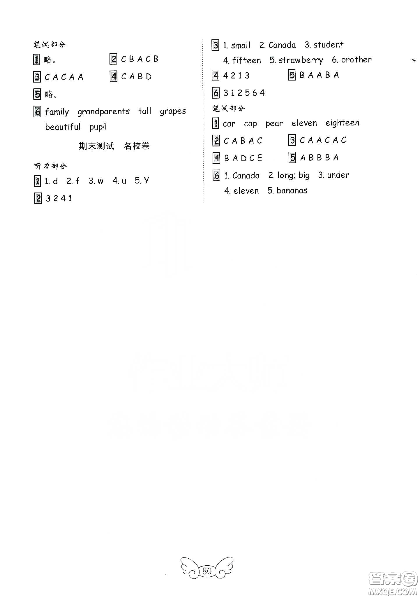 山東教育出版社2021金版小學(xué)英語(yǔ)試卷金鑰匙三年級(jí)下冊(cè)人教PEP版答案