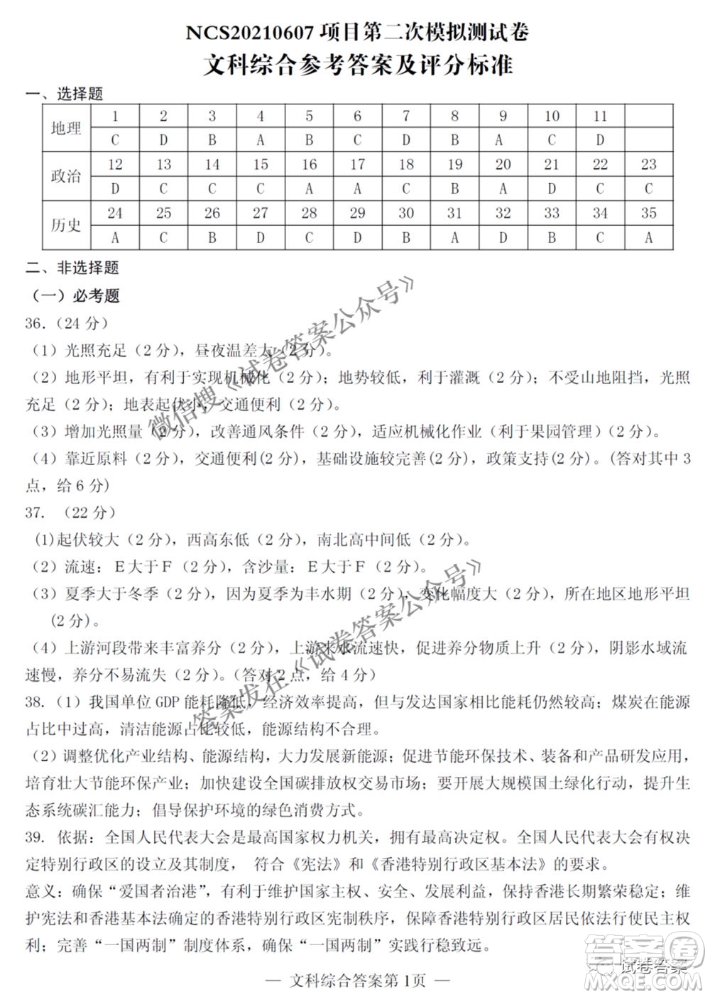 NCS20210607項(xiàng)目第二次模擬測試卷高三文科綜合試題及答案