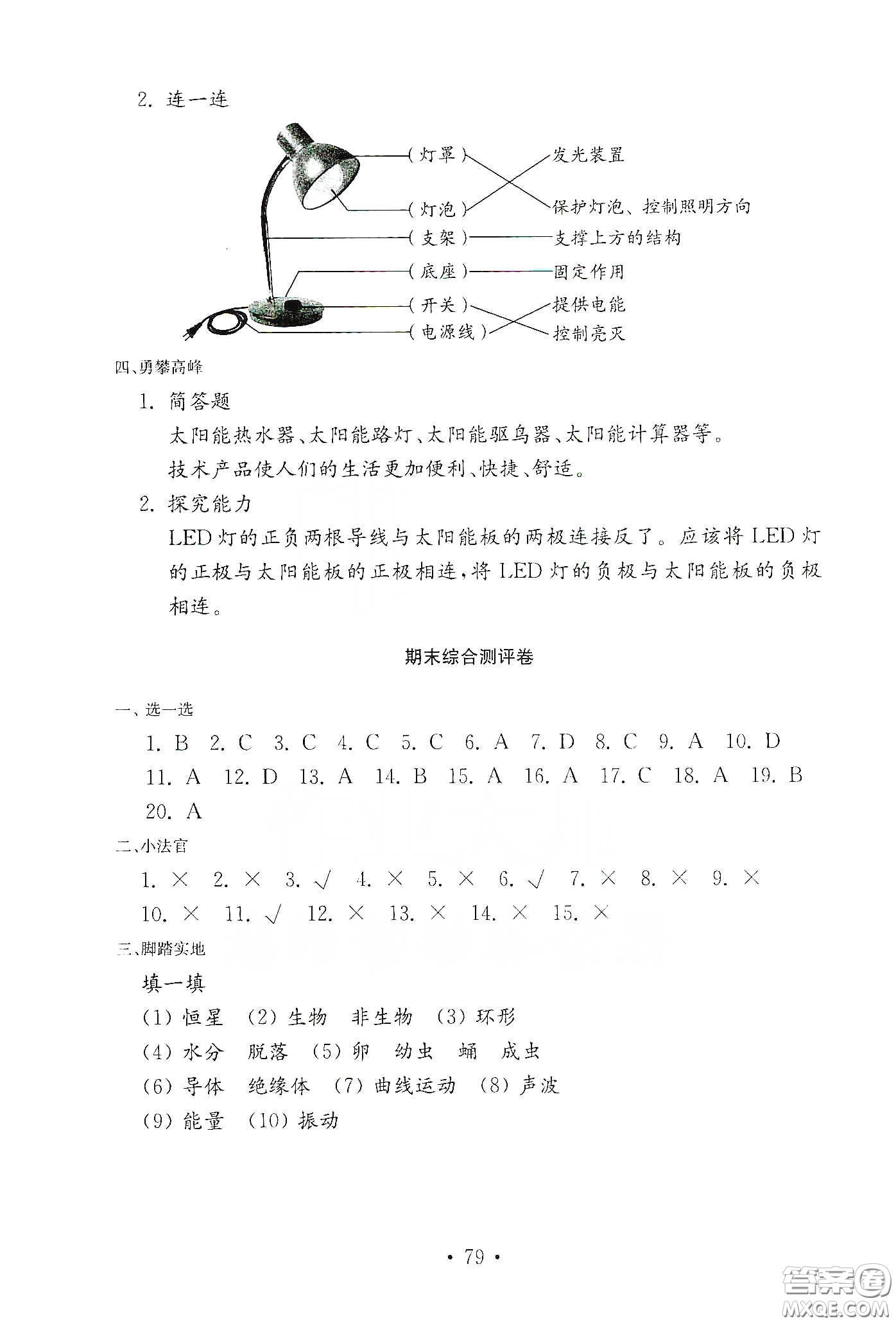 山東教育出版社2021小學(xué)科學(xué)試卷金鑰匙四年級下冊答案