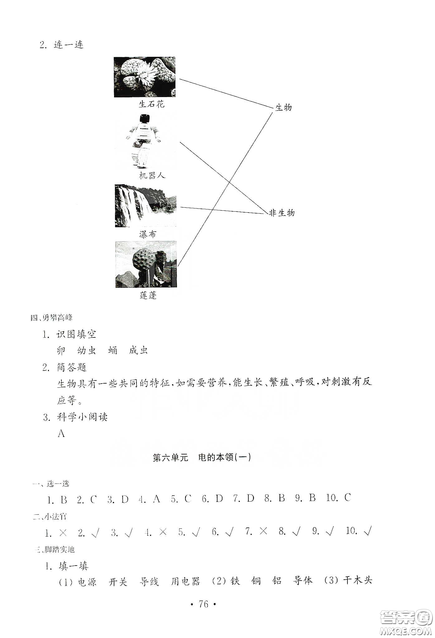 山東教育出版社2021小學(xué)科學(xué)試卷金鑰匙四年級下冊答案