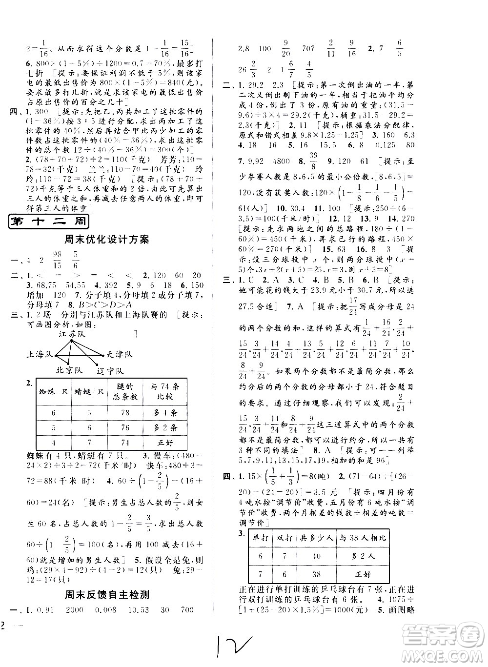 北京教育出版社2021亮點給力周末優(yōu)化設(shè)計大試卷六年級數(shù)學下冊蘇教版答案
