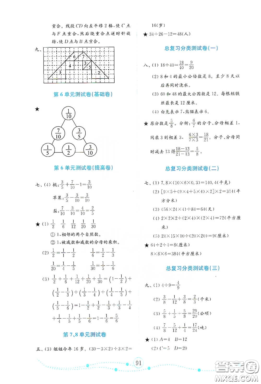 山東教育出版社2021小學(xué)數(shù)學(xué)試卷金鑰匙五年級下冊人教版答案