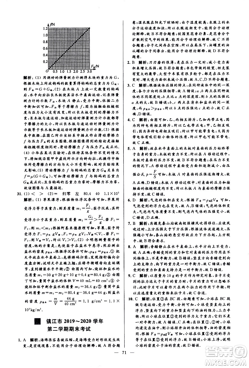 新世紀出版社2021春季亮點給力大試卷物理八年級下冊江蘇版答案
