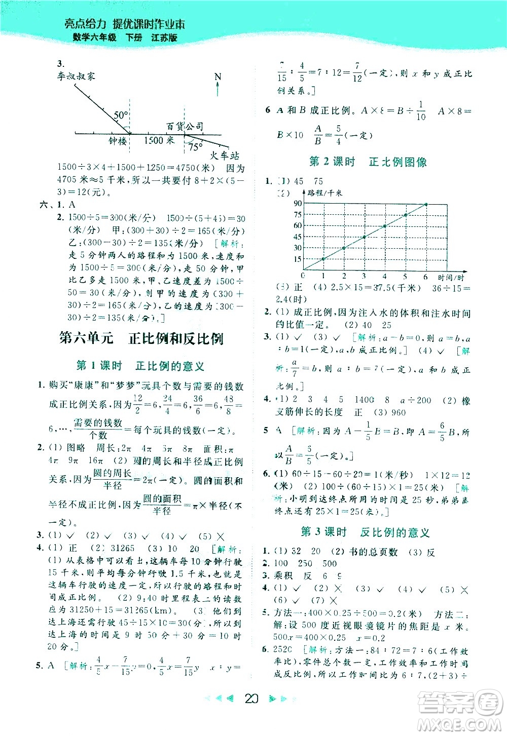 北京教育出版社2021春季亮點給力提優(yōu)課時作業(yè)本數(shù)學(xué)六年級下冊江蘇版答案