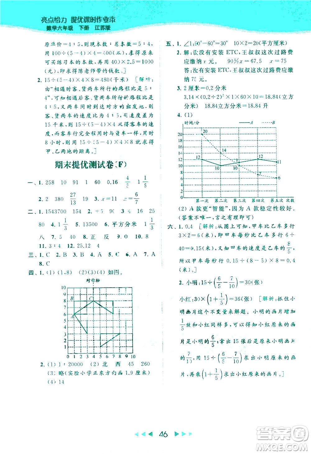 北京教育出版社2021春季亮點給力提優(yōu)課時作業(yè)本數(shù)學(xué)六年級下冊江蘇版答案